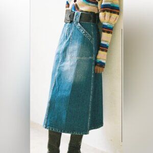 SEA New York Women's Fallon Denim Midi High Waisted Skirt Stonewashed Size 0